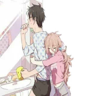 😴 9f2e18da Аниме, Пара, Ванная, Зубная щетка, Объятия, Милый, Мультфильм, Любовь whatsapp sticker