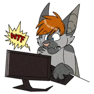 💻 5b7c46b1 WTF Kartun, Komputer, Kelelawar, Furry, Terkejut, Seru telegram sticker