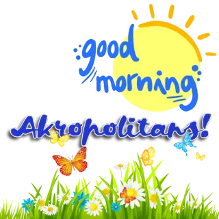 ☀️ 63171a04 good morning Akropolitans! buenos días, sol, flores, mariposas, saludo telegram sticker