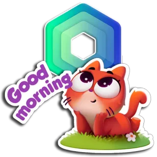 😋 e43a84e8 Good morning gato, buenos días, saludo, animal, dibujo animado telegram sticker