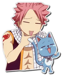 🤔 a91d3a50 Natsu Dragneel Fairy Tail anime, fairy tail, natsu dragneel, happy, cartoon, animated whatsapp sticker