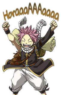 😍 3b345195 Natsu Dragneel Fairy Tail Horaaaaaaaaaa Anime, Dessin animé, Joyeux, Excité, Natsu Dragneel, Fairy Tail, Fête telegram sticker