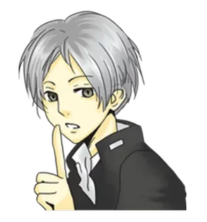 😊 1407783c anime boy, school uniform, gray hair, finger up, shhh, quiet, sticker whatsapp sticker