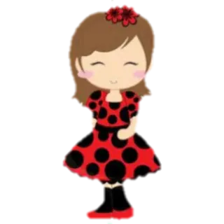 ☺️ ad0e359a fille, dessin animé, robe rouge, mignon, fleur, coccinelle, pois, enfant whatsapp sticker