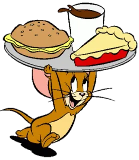 😋 35bb3f3b Jerry Mouse Tom and Jerry dibujo animado, ratón, comida, tarta, hamburguesa, café, personaje telegram sticker