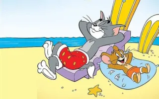 🤘 a586204a Tom and Jerry dibujos animados, playa, sol, relajación, Tom, Jerry telegram sticker