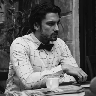 ✖️ 54b86966 ผู้ชาย, ภาพเหมือน, หูกระต่าย, ขาวดำ, กาแฟ, เสื้อเชิ้ต whatsapp sticker