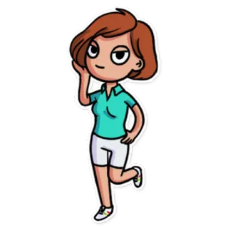 🤗 9533c29f женщина, мультик, персонаж, стоит, короткие волосы, повседневная одежда telegram sticker