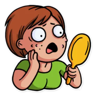 😳 dc5974f2 Мультфильм, В шоке, Женщина, Зеркало, Акне, Выражение telegram sticker