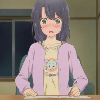 💉 20c48700 anime girl, cartoon, drawing, student, purple cardigan, blush telegram sticker