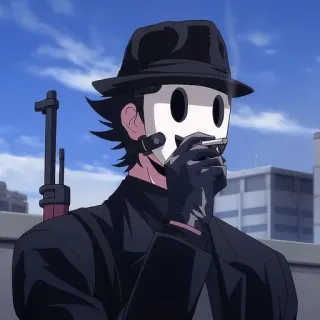 🤭 2da0b1cf anime, sniper, masked man, gun, hat, smoking telegram sticker