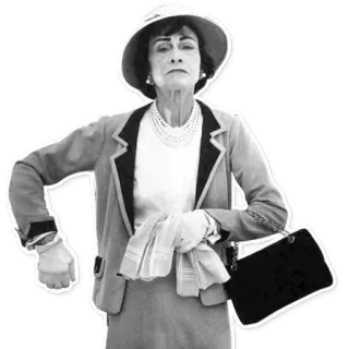 💃 961371b4 Coco Chanel moda, estilo, diseñador, vintage, sombrero, joyería, Coco Chanel telegram sticker