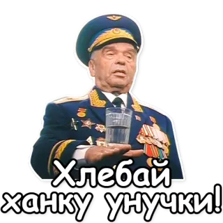 🥃 2ebebd33 Хлебай ханку унучки! militare, alcol, bevanda, ufficiale, uniforme, sovietico telegram sticker