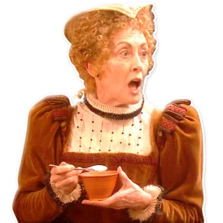 😮 7daa4f9e Frau, überrascht, alt, essen, Schüssel, Löffel telegram sticker