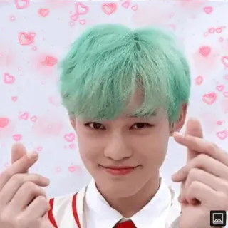 💕 44c5cd20 kpop, asiático, corazón, corazón con los dedos, pelo verde whatsapp sticker