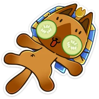 💀 0f5d5c1b gatto, relax, cetriolo, spa, carino, animale, cartone animato, egizio telegram sticker