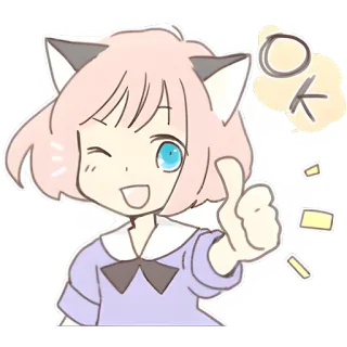 👍 1b2f2587 OK Anime, Kawaii, Polegar para cima, Orelhas de gato, Fofo, OK, Aprovação telegram sticker