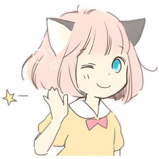 👋 32b7aa44 garota anime, orelhas de gato, fofo, piscando, estrela, kawaii, desenho animado telegram sticker