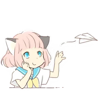 ✈ fd148993 Anime, Garota gato, fofo, avião de papel, Desenho animado, Kawaii telegram sticker