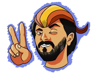 ✌ a6d15c18 man, peace sign, winking, cartoon, portrait, beard, hat telegram sticker