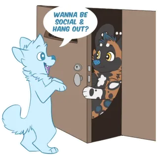 💬 33c87931 WANNA BE SOCIAL & HANG OUT? Hund, Sozial, Abhängen, Cartoon, Fell telegram sticker