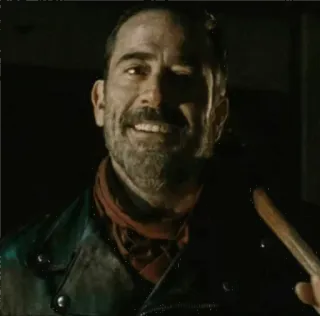 😄 749cb248 Negan The Walking Dead baseball bat, menacing, villain, weapon, horror, tv show telegram sticker