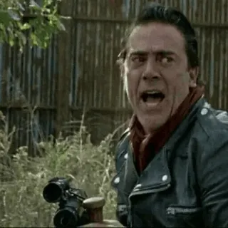 😱 8e4f9542 Negan The Walking Dead villain, angry, weapons, zombies, horror telegram sticker