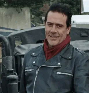 😃 ac6780f1 Negan The Walking Dead villain, leather jacket, smirk, TWD, weapon telegram sticker