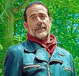 😕 e489037c Negan The Walking Dead negan, walking dead, villain, leather jacket, beard telegram sticker