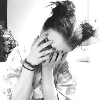 🙈 29ee3df2 persoon, kat, verdrietig, bezorgd, binnen, facepalm telegram sticker