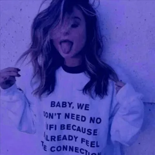 😝 947f772d BABY, WE DON'T NEED NO WIFI BECAUSE I ALREADY FEEL THE CONNECTION wifi, internet, verbinding, baby, tekst, trui telegram sticker