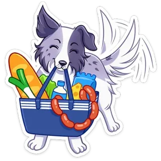 😌 501d4126 perro, comestibles, cesta, comida, dibujos animados, alas, compras telegram sticker