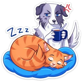 😴 502a9170 Zzz perro, gato, durmiendo, enojado, café, lindo, dibujos animados telegram sticker