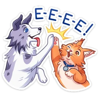 🤝 e2819275 E-E-E-E! perro, gato, choca esos cinco, animales, dibujos animados, pegatina, amistad, celebración telegram sticker