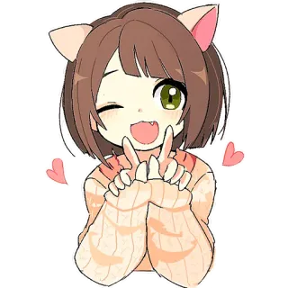 😘 822d957c สาวอนิเมะ, น่ารัก, หูแมว, คาวาอี้, ขยิบตา, หัวใจ whatsapp sticker