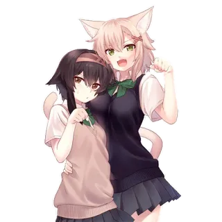 👊 948653ef อนิเมะ, สาวหูแมว, คาวาอิ, ชุดนักเรียน, เพื่อน, น่ารัก whatsapp sticker