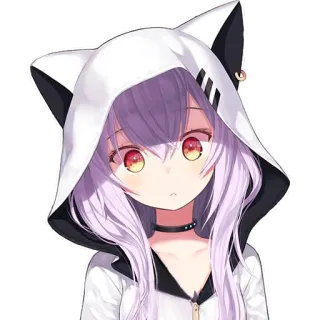 🤨 d04193f0 อนิเมะ, ผู้หญิง, หูแมว, เสื้อฮู้ด, น่ารัก whatsapp sticker