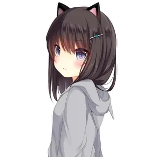 🙁 d9907023 อนิเมะ, ผู้หญิง, หูแมว, เสื้อฮู้ด whatsapp sticker