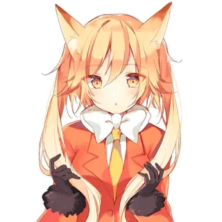 😐 f4322837 อนิเมะ, สาวหมาป่า, เคโมะมิมิ, น่ารัก, สีส้ม, ตัวละคร whatsapp sticker