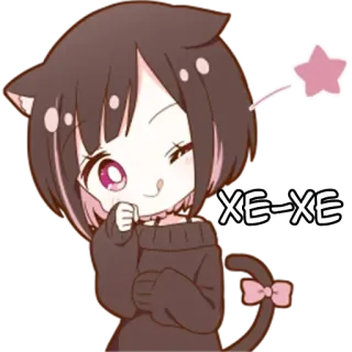 🌟 3d20b5ab XE-XE Fille animé, Oreilles de chat, Kawaii, Mignon, Autocollant, Dessin animé whatsapp sticker