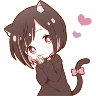 🌟 5a3cc8a4 fille chat, animé, manga, mignon, kawaii, coeurs, chibi, dessin animé whatsapp sticker