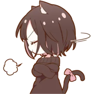🌟 a007982b fille anime, oreilles de chat, mignon, en colère, bouderie, autocollant whatsapp sticker