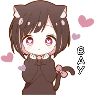 😮 ac947df1 BAY fille anime, oreilles de chat, coeurs, mignon, kawaii, dessin animé whatsapp sticker