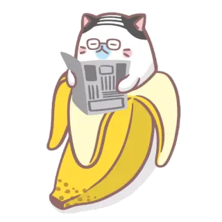 👴 44247727 Katze, Banane, Zeitung, Brille, Cartoon, Süß, Lustig, Sticker telegram sticker