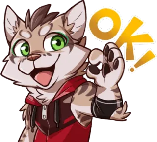 👌 74c2a272 OK! 퍼리, 만화, 동물, 고양이, OK, 승인, 제스처 telegram sticker