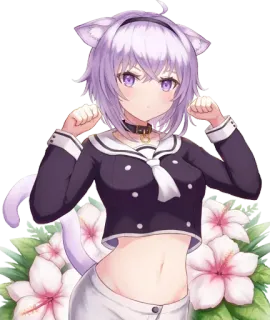 😍 11cb62f3 애니메이션, 고양이귀, 카와이, 귀여운, 목걸이, 보라색 머리 telegram sticker