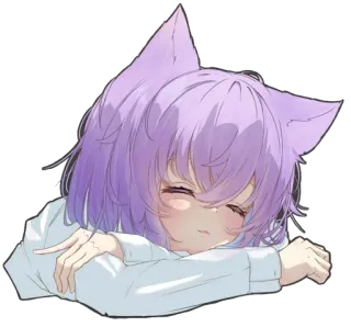 😍 15df1adb 애니메이션, 고양이 귀, 자는, 귀여운, 보라색 머리 telegram sticker