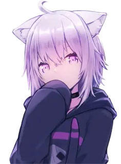 😍 1d9ea631 애니메이션 여자, 고양이 귀, 귀여운, 보라색, 후드티 telegram sticker