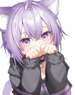 😍 429ec3a2 애니메이션, 카와이, 고양이귀, 보라색 머리, 귀여운, 홀로라이브 telegram sticker