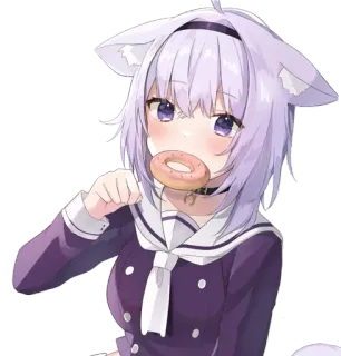 😍 448e0052 애니메이션, 소녀, 고양이 귀, 도넛, 귀여운, 카와이 telegram sticker